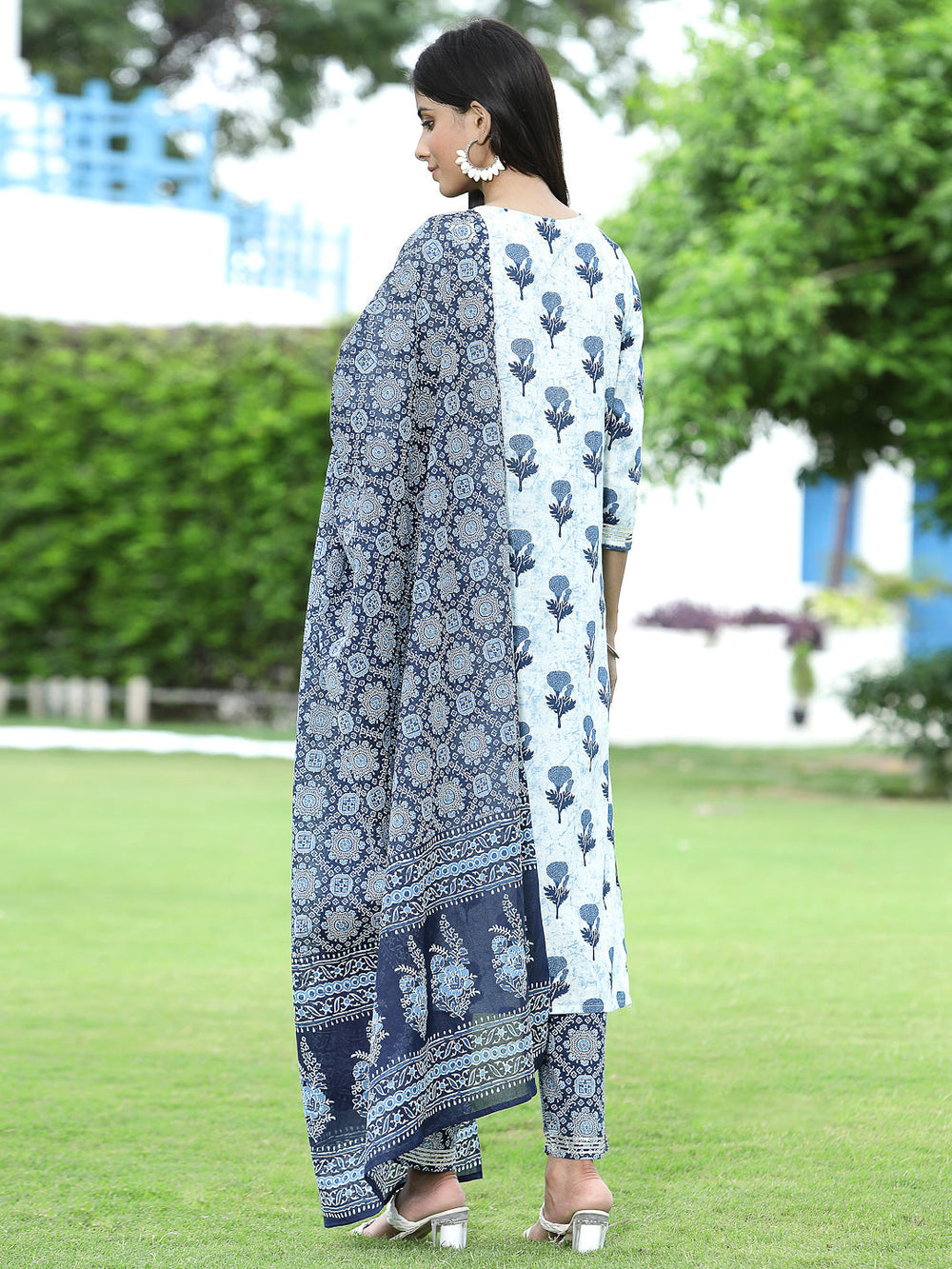 Juniper Women's Blue Cotton Cambric Festive Printed Kurta Set - Distacart