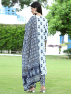 Juniper Women's Blue Cotton Cambric Festive Printed Kurta Set - Distacart