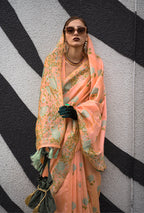 Monjolika Fashion Handloom Weaving Ethnic Saree In Peach - Distacart