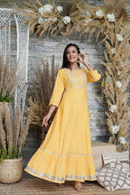 Juniper Women's Yellow Printed Flared Cotton Cambric Dress - Distacart