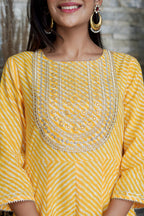 Juniper Women's Yellow Printed Flared Cotton Cambric Dress - Distacart