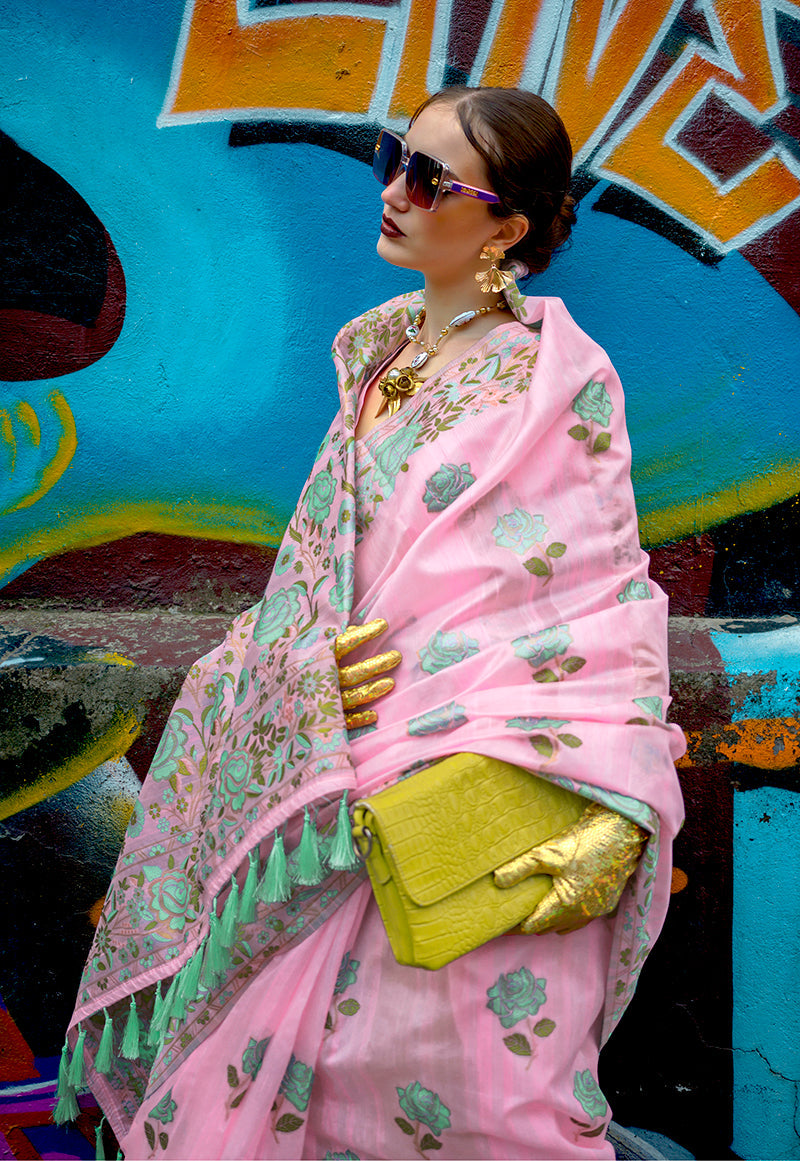 Monjolika Fashion Handloom Weaving Ethnic Saree In Pink - Distacart