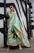 Monjolika Fashion Handloom Weaving Ethnic Saree In Sea Green