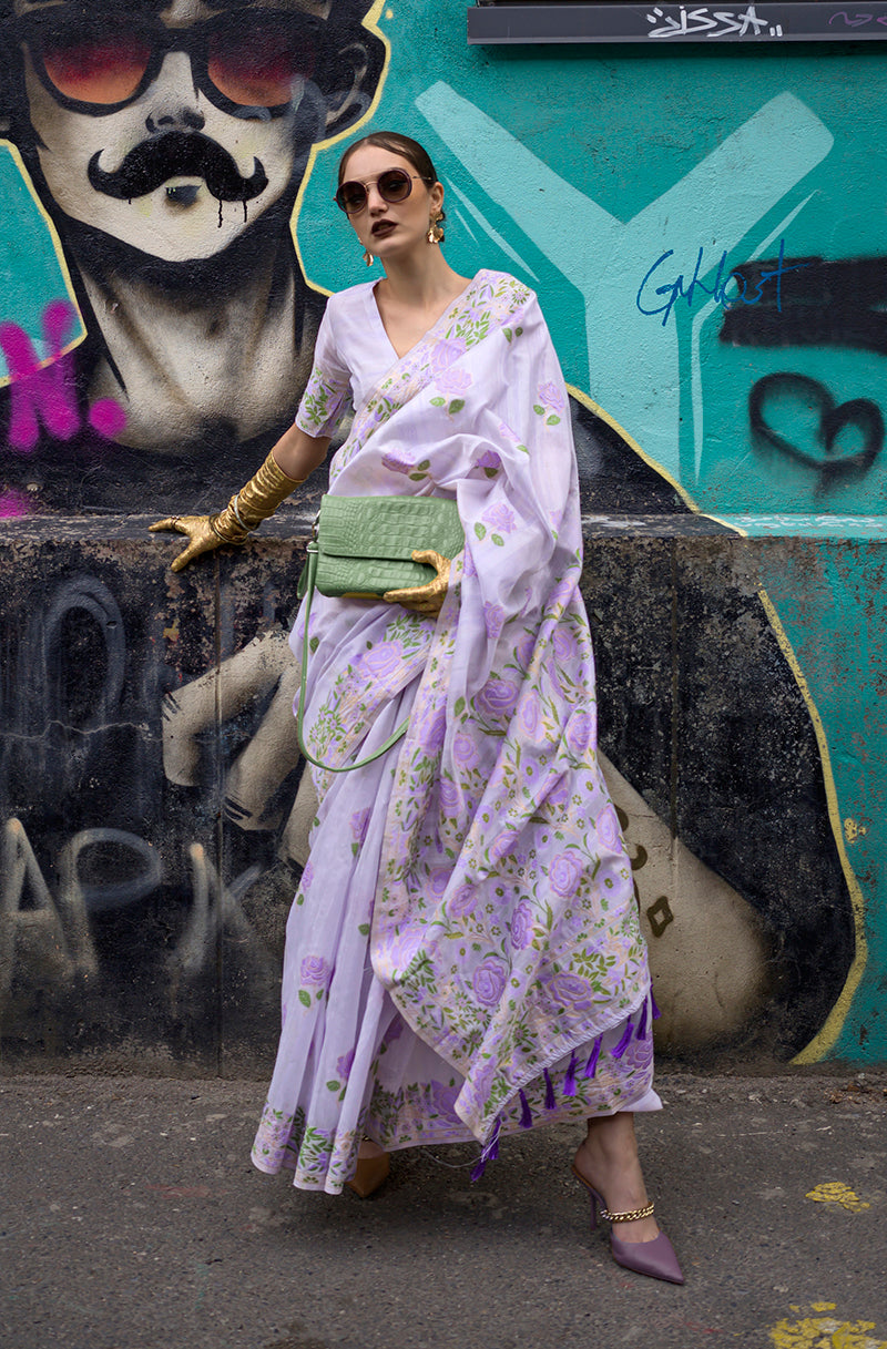 Monjolika Fashion Handloom Weaving Ethnic Saree In Lavender