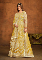 Monjolika Fashion Yellow Net Ceremonial Floor Length Salwar Kameez - Distacart