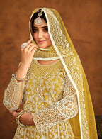 Monjolika Fashion Yellow Net Ceremonial Floor Length Salwar Kameez - Distacart