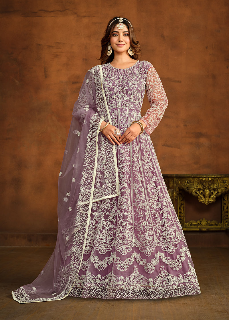 Monjolika Fashion Purple Net Ceremonial Floor Length Salwar Kameez - Distacart