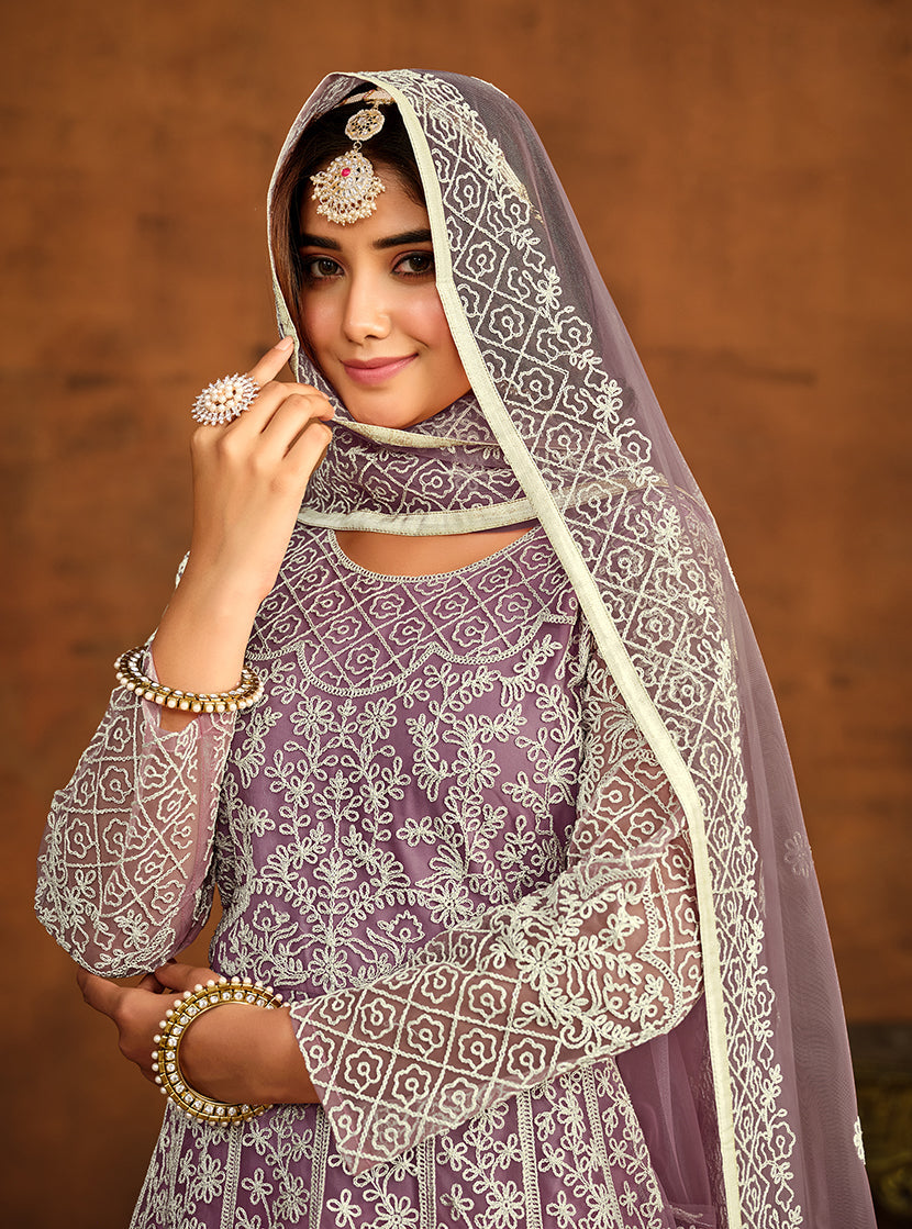 Monjolika Fashion Purple Net Ceremonial Floor Length Salwar Kameez - Distacart