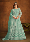 Monjolika Fashion Sky Blue Net Ceremonial Floor Length Salwar Kameez - Distacart