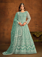 Monjolika Fashion Sky Blue Net Ceremonial Floor Length Salwar Kameez - Distacart