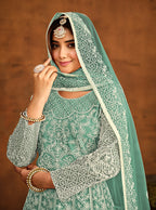 Monjolika Fashion Sky Blue Net Ceremonial Floor Length Salwar Kameez - Distacart