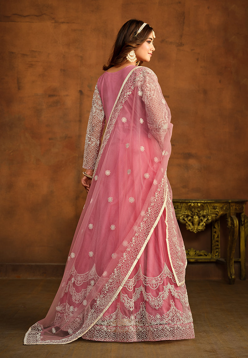 Monjolika Fashion Light Pink Net Ceremonial Floor Length Salwar Kameez - Distacart