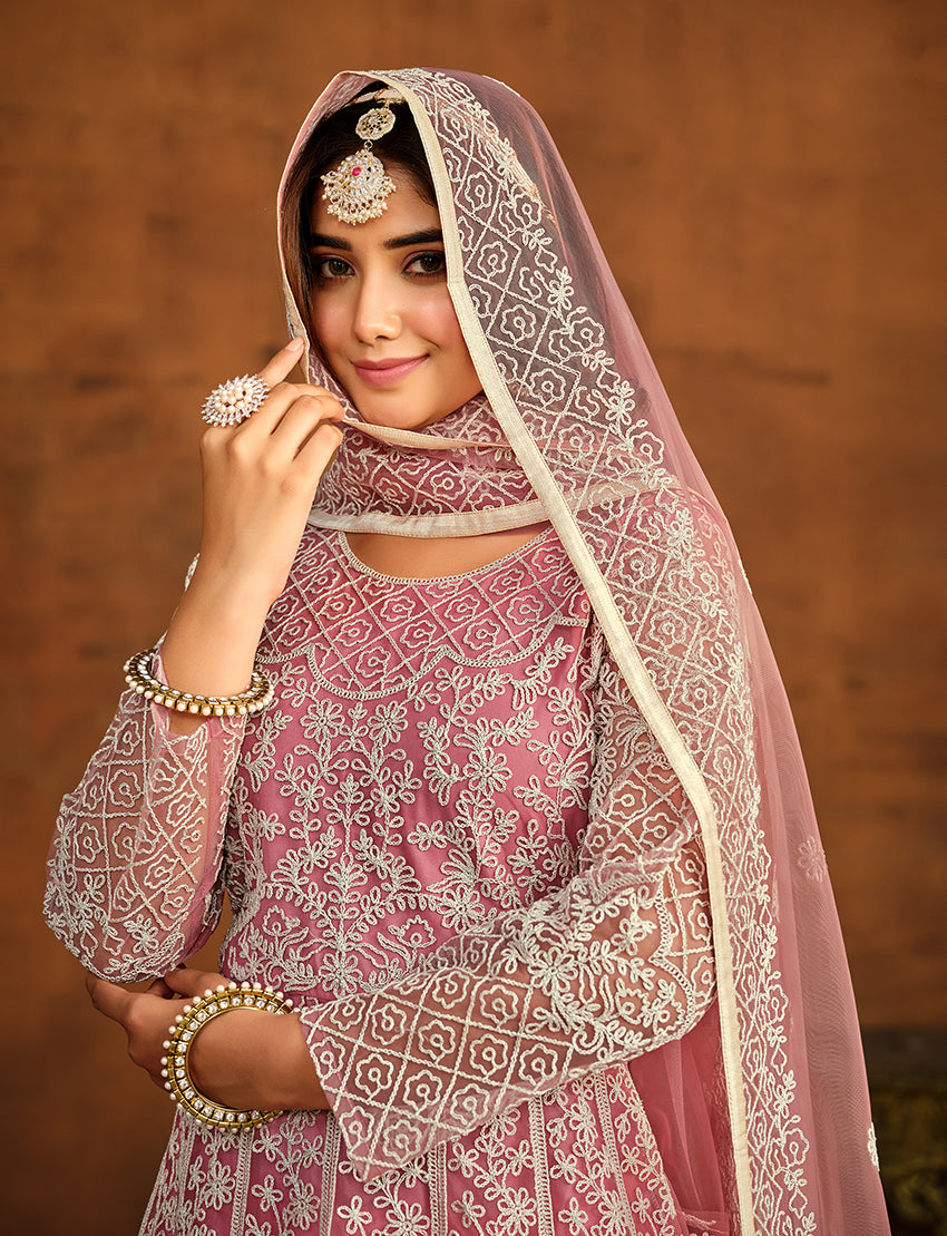 Monjolika Fashion Light Pink Net Ceremonial Floor Length Salwar Kameez - Distacart
