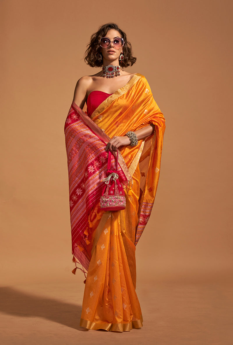 Monjolika Fashion Weaving Handloom Silk Classic Saree In Mustard - Distacart