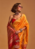 Monjolika Fashion Weaving Handloom Silk Classic Saree In Mustard - Distacart