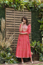 Juniper Women's Cotton Cambric Red Printed Flared Festive Long Dress - Distacart