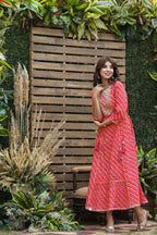 Juniper Women's Cotton Cambric Red Printed Flared Festive Long Dress - Distacart