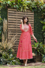 Juniper Women's Cotton Cambric Red Printed Flared Festive Long Dress - Distacart