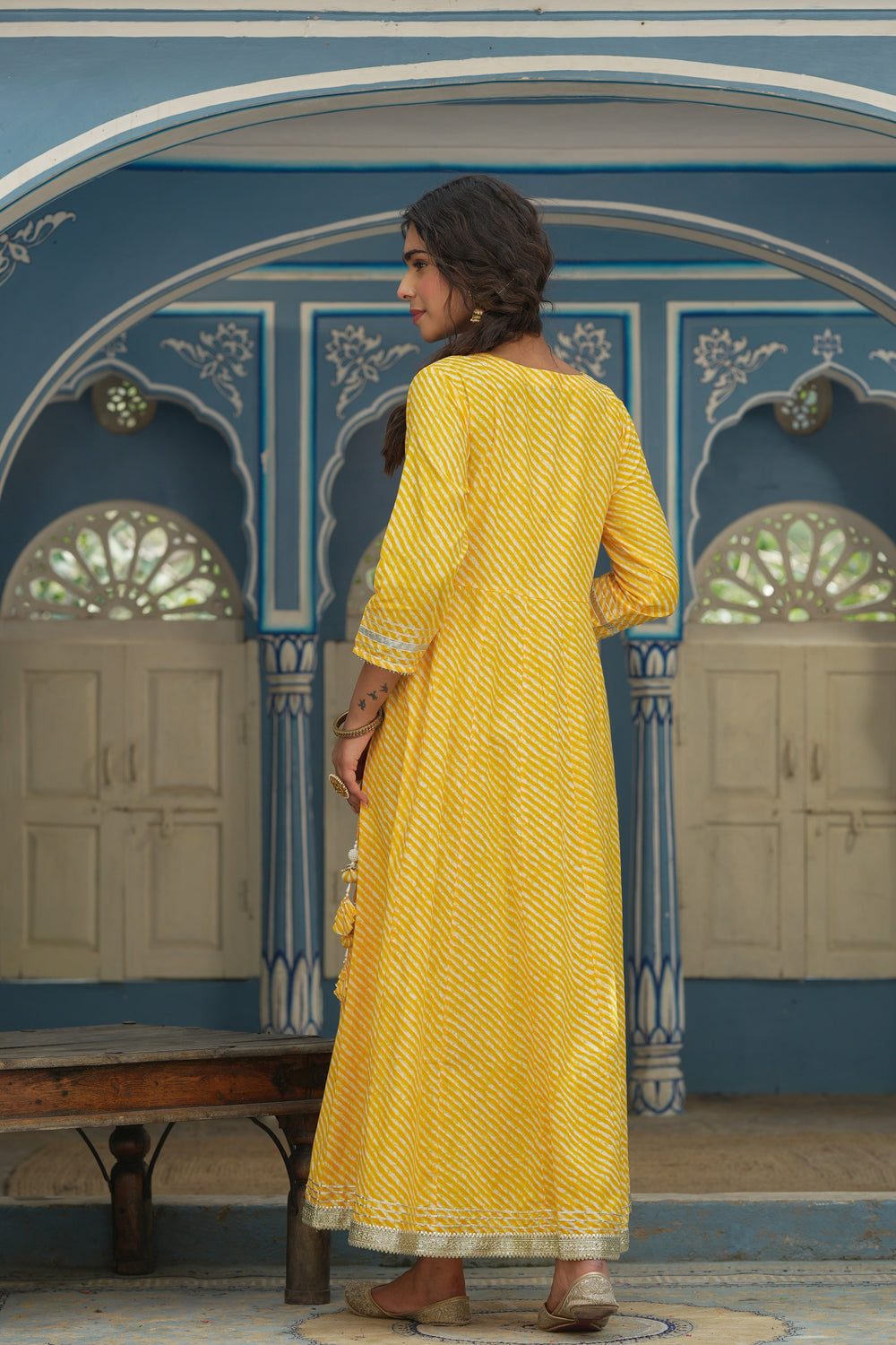 Juniper Women's Cotton Cambric Yellow Printed Embroidered Flared Festive Long Dress - Distacart