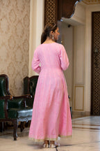 Juniper Women's Cotton Cambric Fuchsia Printed Embroidered Flared Festive Long Dress - Distacart