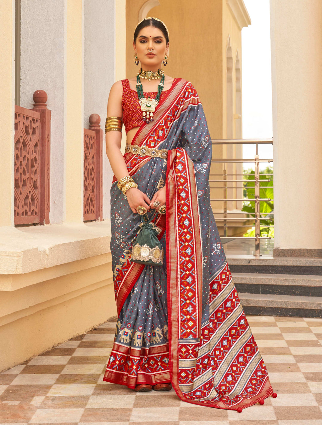 Monjolika Fashion Dark Grey Colour Sigma Silk Patola Printed Saree With Blouse - Distacart