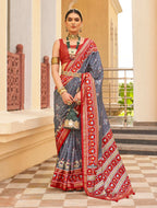 Monjolika Fashion Dark Grey Colour Sigma Silk Patola Printed Saree With Blouse - Distacart