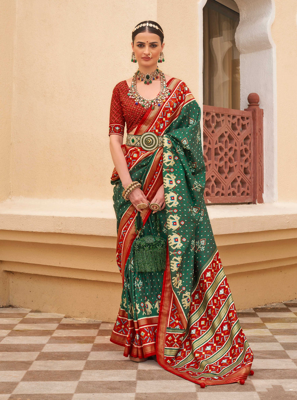 Monjolika Fashion Dark Green Colour Sigma Silk Patola Printed Saree With Blouse - Distacart