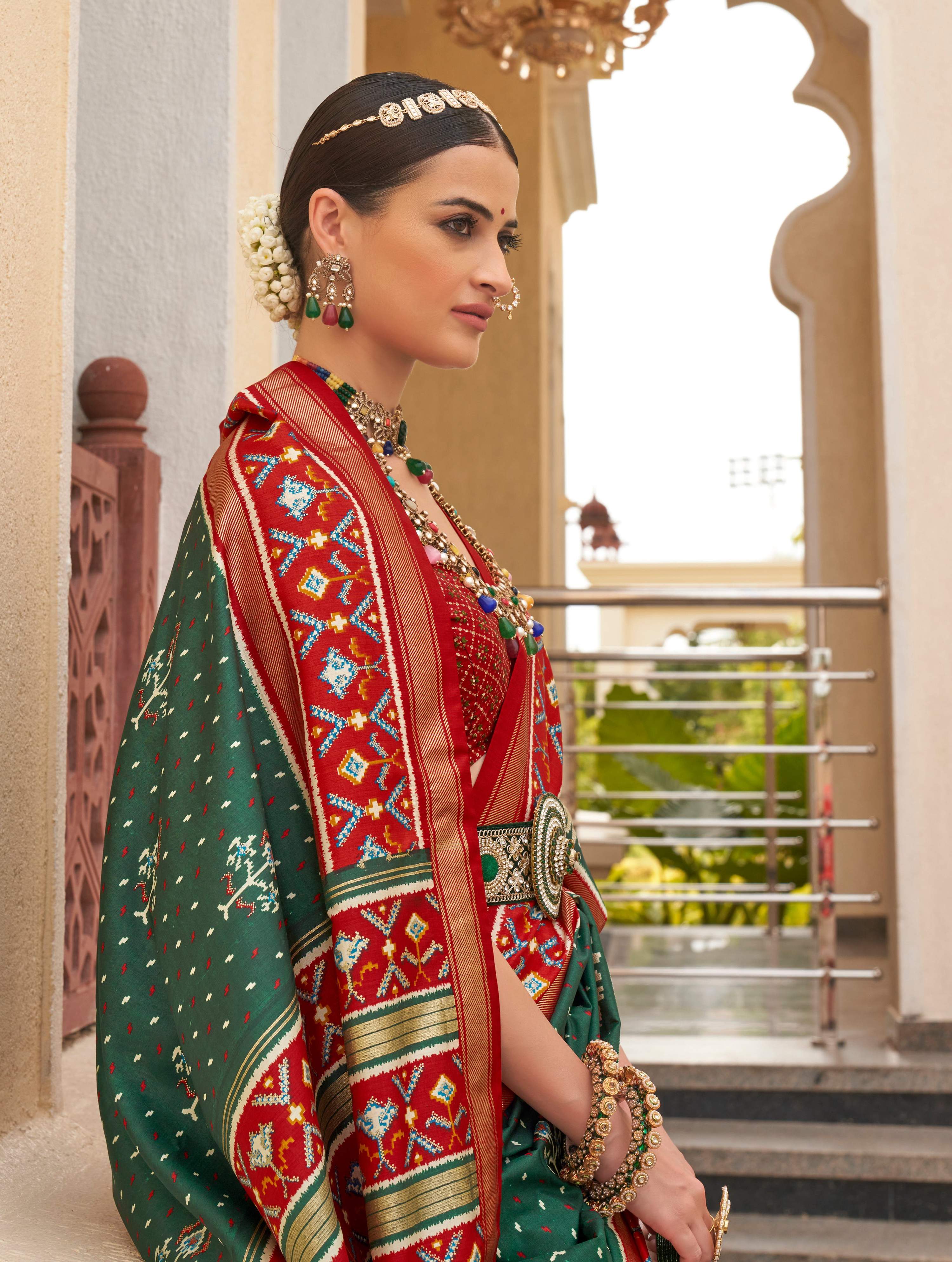 Monjolika Fashion Dark Green Colour Sigma Silk Patola Printed Saree With Blouse - Distacart