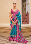 Monjolika Fashion Blue & Rani Colour Sigma Silk Patola Printed Saree With Blouse - Distacart