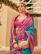 Monjolika Fashion Blue & Rani Colour Sigma Silk Patola Printed Saree With Blouse - Distacart
