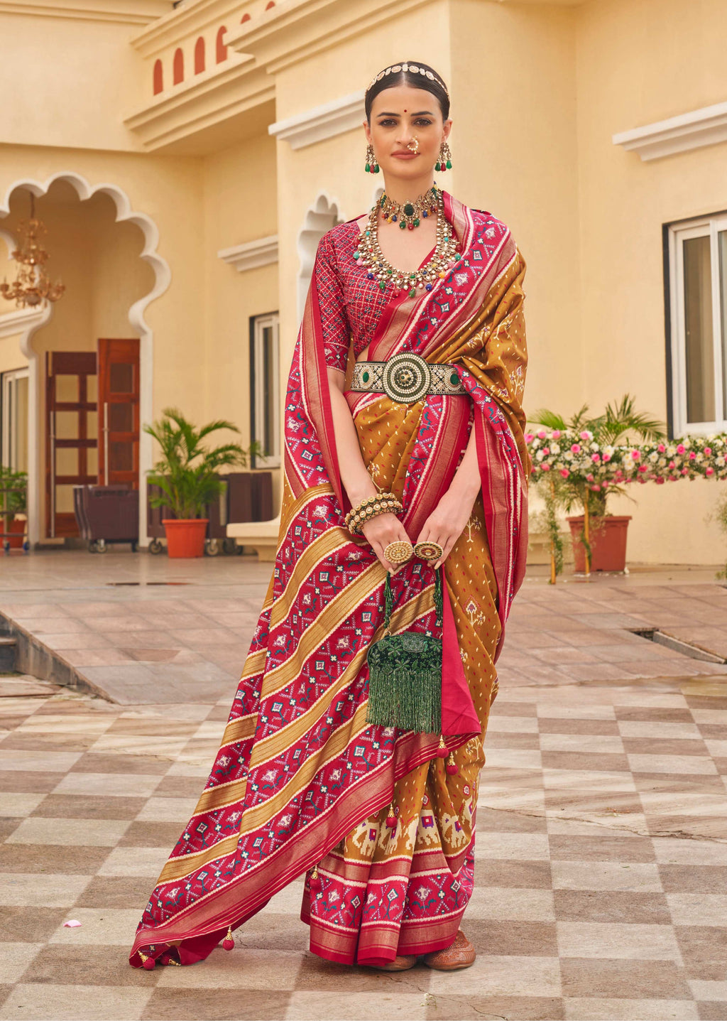 Monjolika Fashion Mustard Colour Sigma Silk Patola Printed Saree With Blouse - Distacart