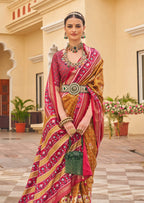 Monjolika Fashion Mustard Colour Sigma Silk Patola Printed Saree With Blouse - Distacart