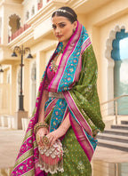 Monjolika Fashion Mehendi Colour Sigma Silk Patola Printed Saree With Blouse - Distacart