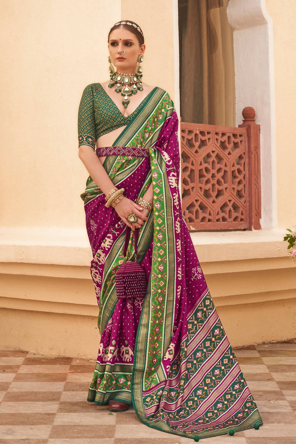 Monjolika Fashion Dark Purple Colour Sigma Silk Patola Printed Saree With Blouse - Distacart