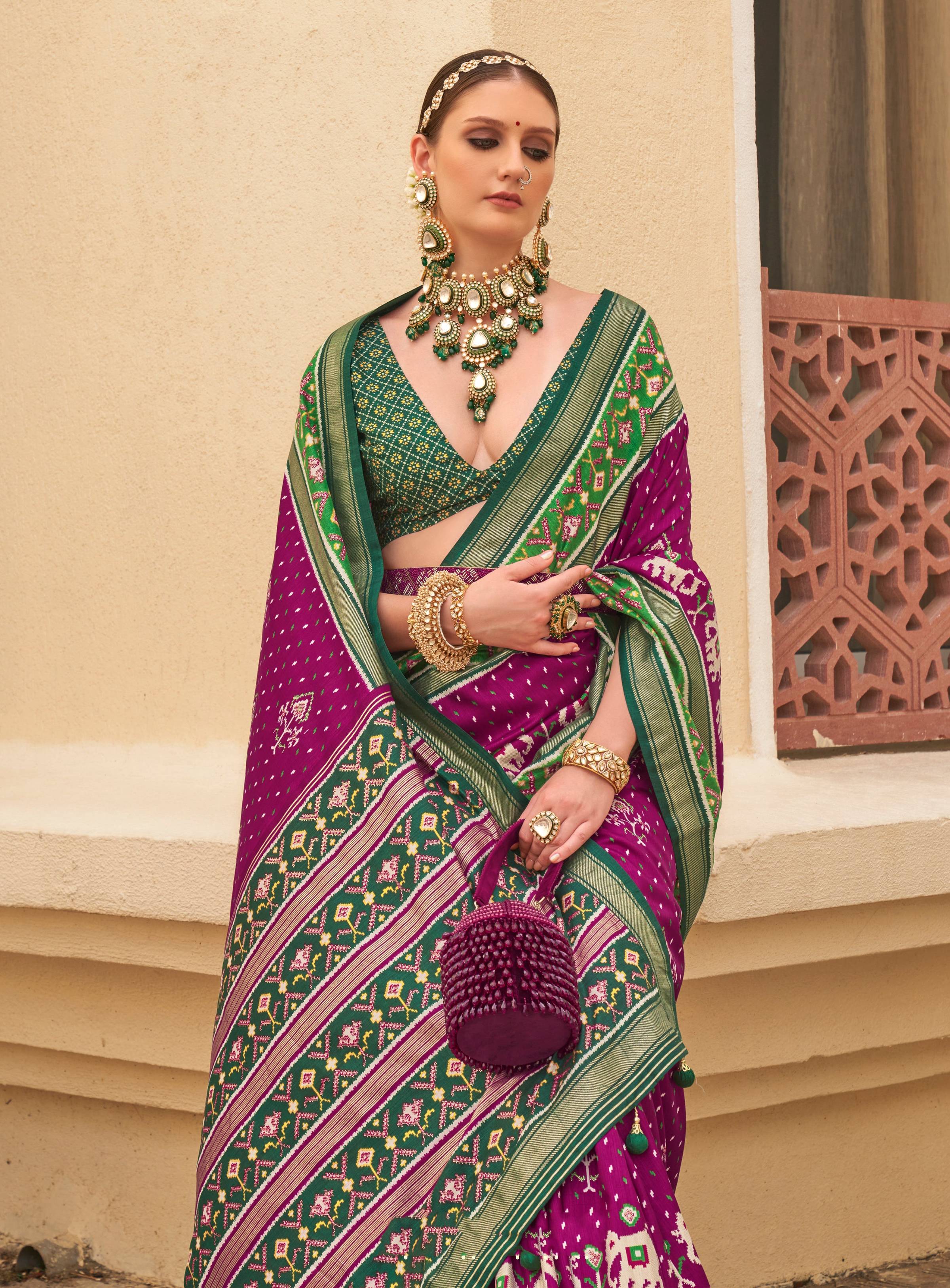 Monjolika Fashion Dark Purple Colour Sigma Silk Patola Printed Saree With Blouse - Distacart