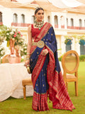 Monjolika Fashion Navy Blue Colour Sigma Silk Patola Printed Saree With Blouse - Distacart