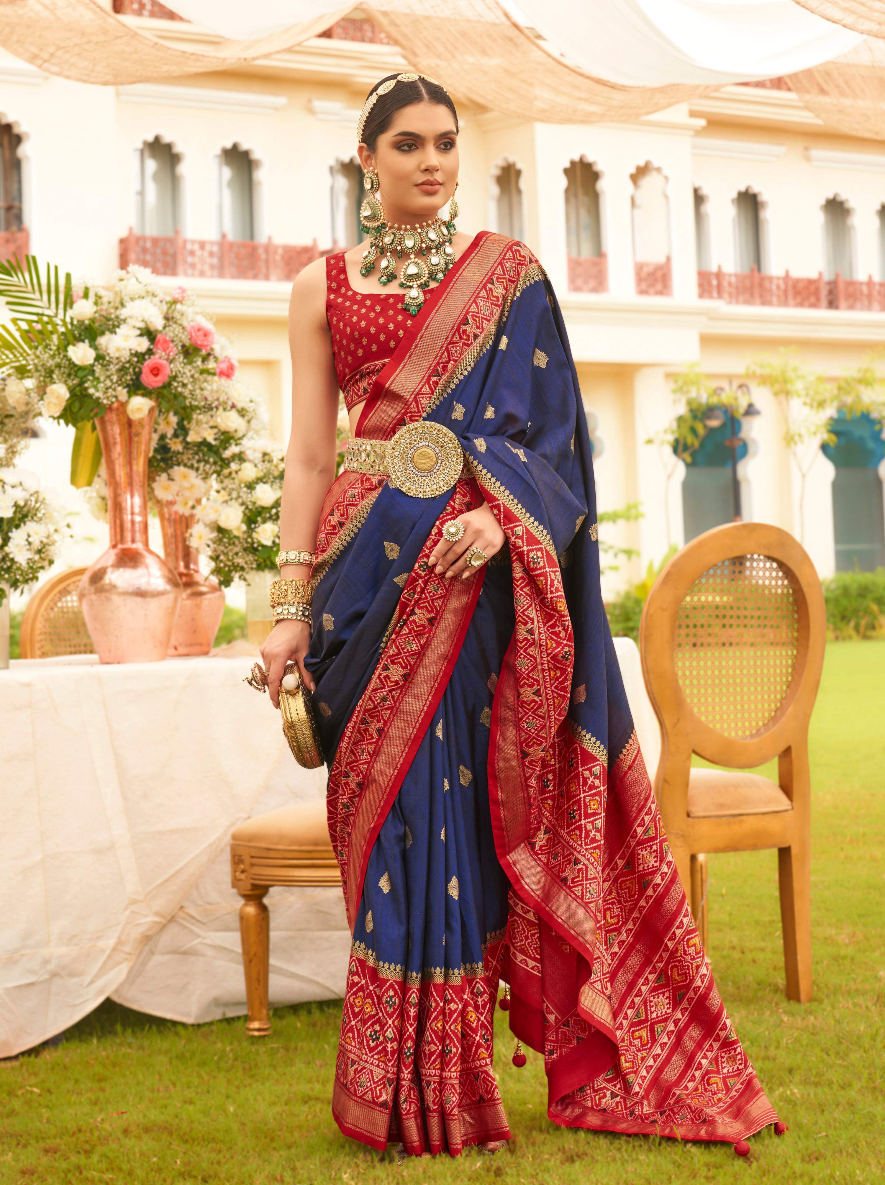 Monjolika Fashion Navy Blue Colour Sigma Silk Patola Printed Saree With Blouse - Distacart