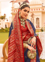 Monjolika Fashion Navy Blue Colour Sigma Silk Patola Printed Saree With Blouse - Distacart