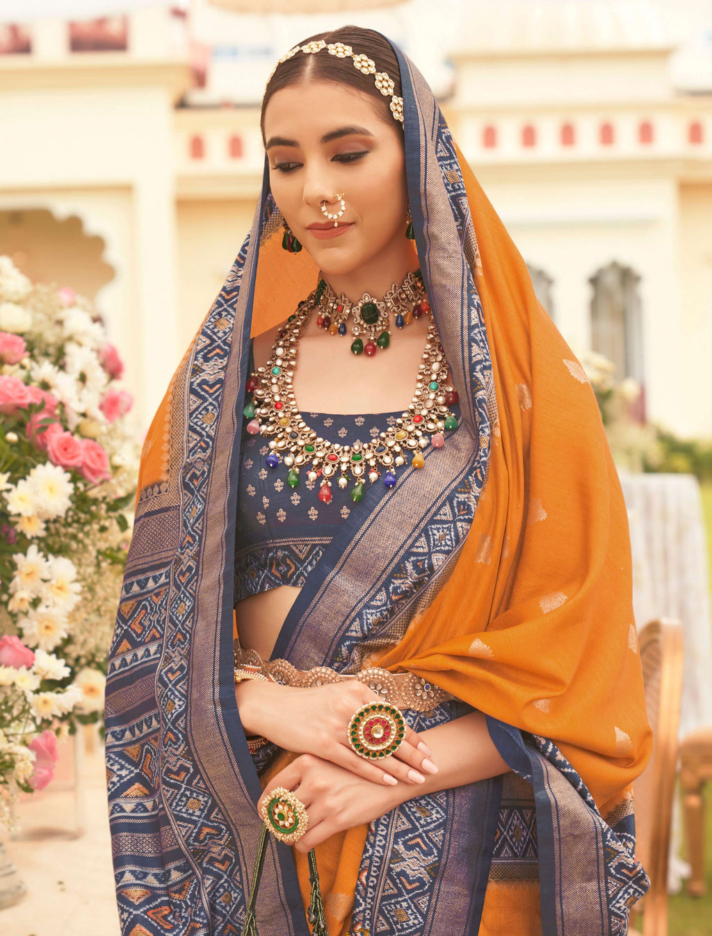 Monjolika Fashion Mustard Colour Sigma Silk Patola Printed Saree With Blouse - Distacart