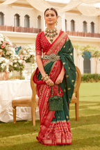 Monjolika Fashion Dark Green Colour Sigma Silk Patola Printed Saree With Blouse - Distacart