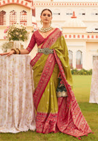 Monjolika Fashion Olive & Maroon Colour Sigma Silk Patola Printed Saree With Blouse - Distacart