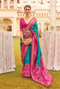 Monjolika Fashion Blue & Rani Colour Sigma Silk Patola Printed Saree With Blouse - Distacart