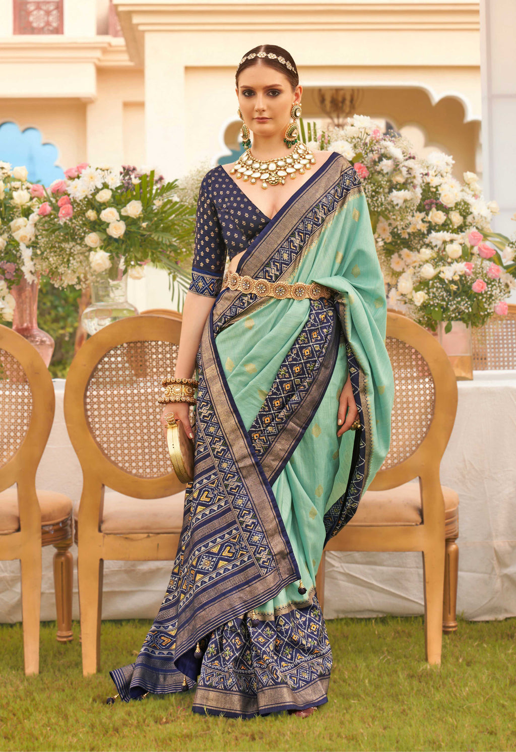 Monjolika Fashion Sea Green Colour Sigma Silk Patola Printed Saree With Blouse - Distacart