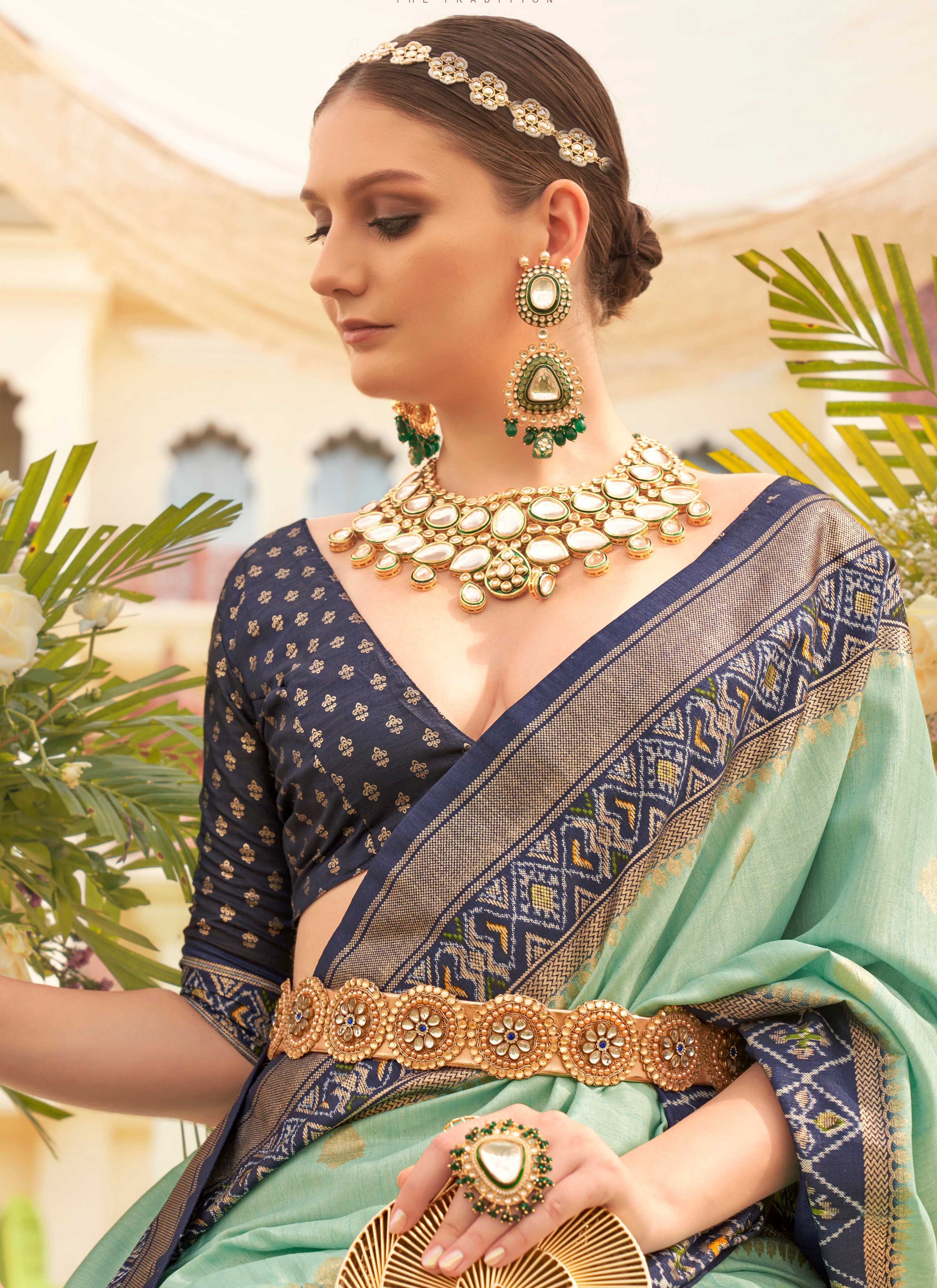 Monjolika Fashion Sea Green Colour Sigma Silk Patola Printed Saree With Blouse - Distacart