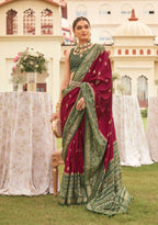 Monjolika Fashion Wine & Mehendi Colour Sigma Silk Patola Printed Saree With Blouse - Distacart