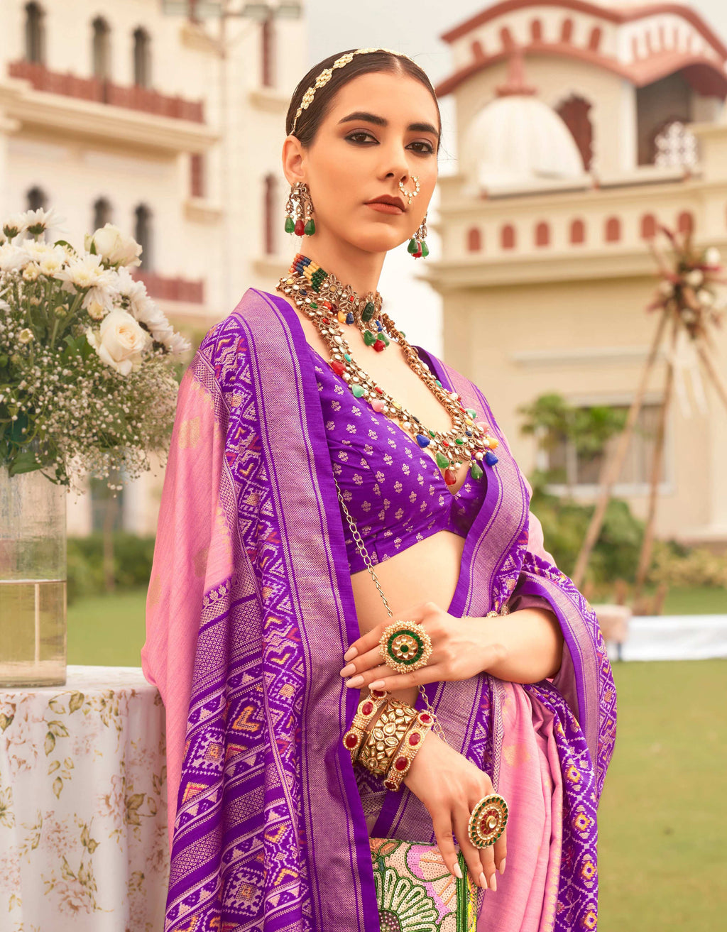 Monjolika Fashion Baby Pink Colour Sigma Silk Patola Printed Saree With Blouse - Distacart