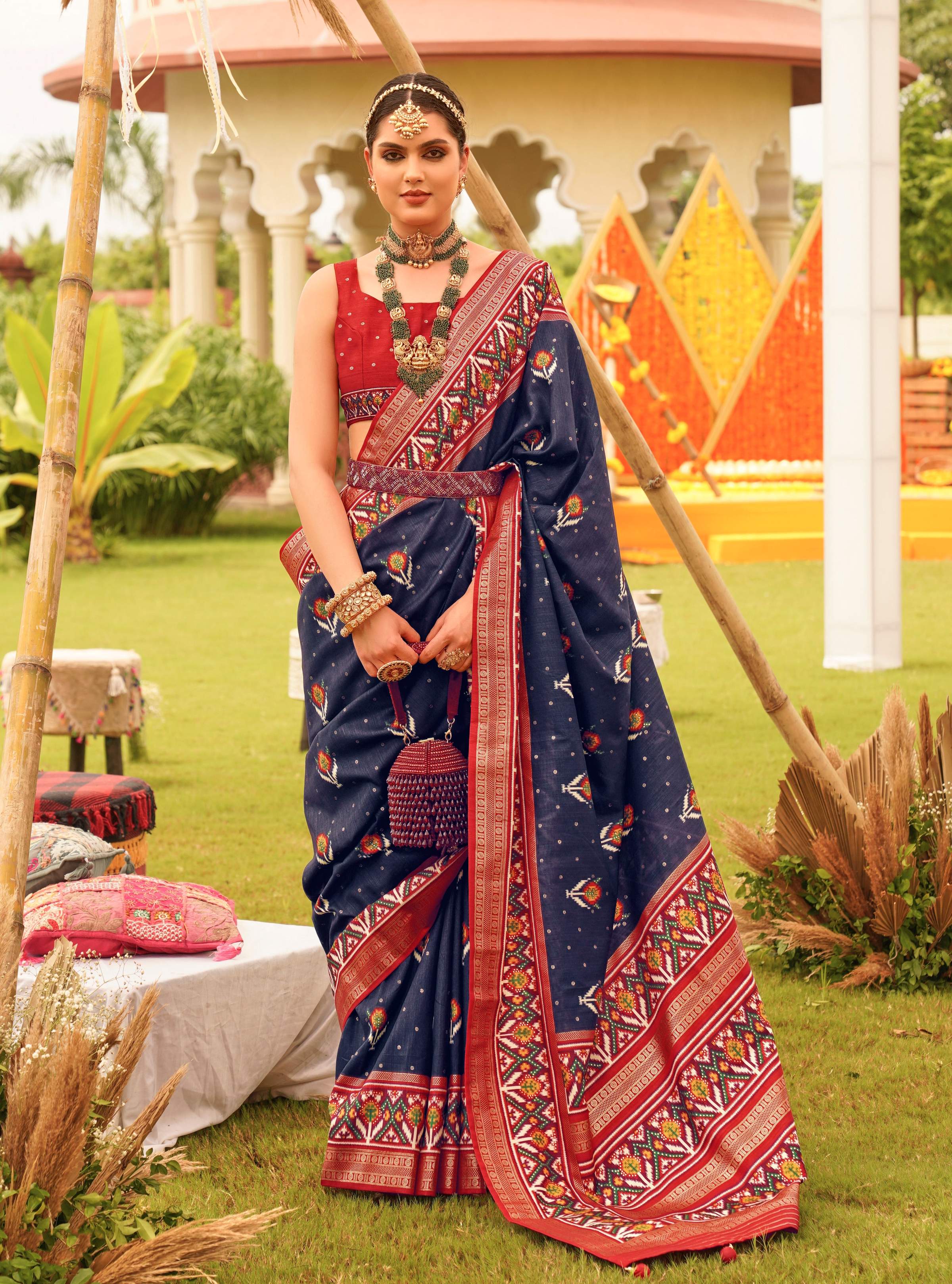 Monjolika Fashion Navy Blue Colour Sigma Silk Patola Printed Saree With Blouse - Distacart