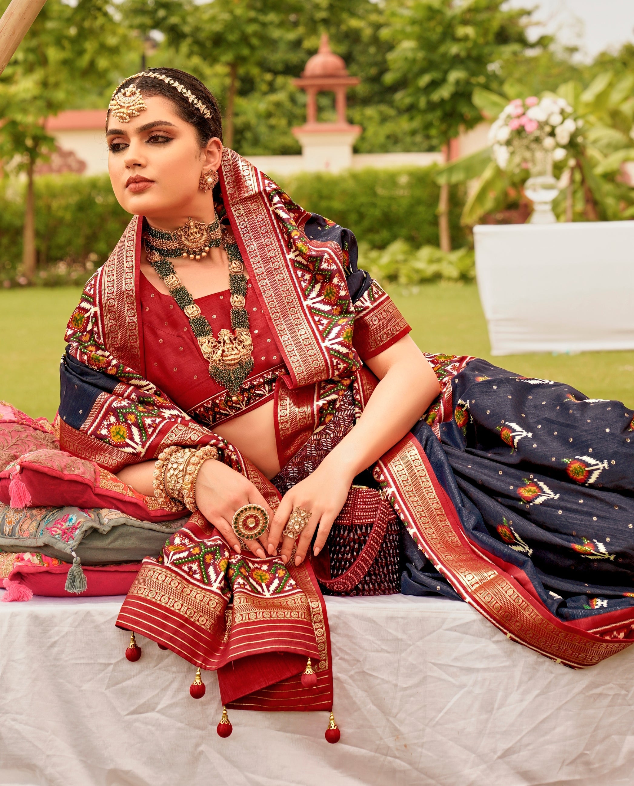 Monjolika Fashion Navy Blue Colour Sigma Silk Patola Printed Saree With Blouse - Distacart