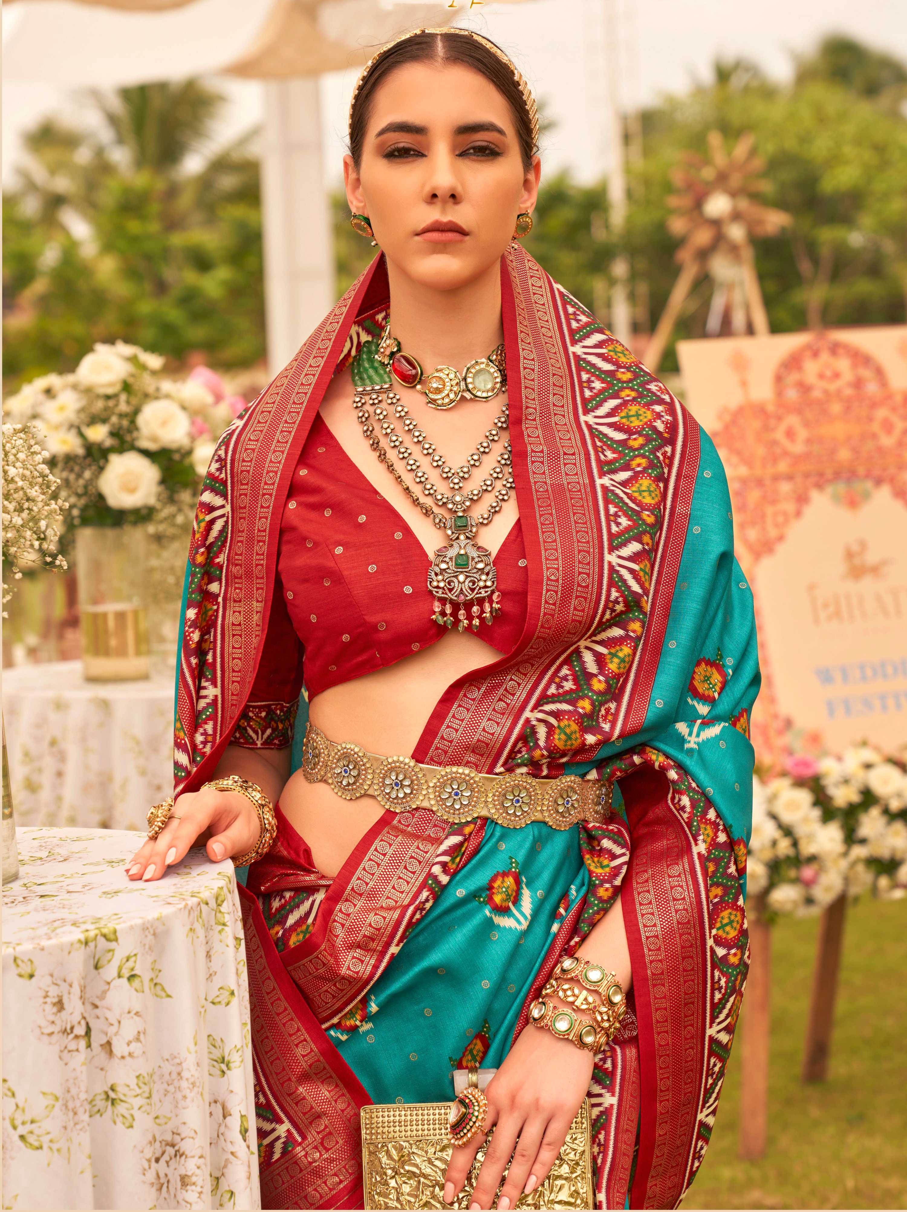 Monjolika Fashion Blue Colour Sigma Silk Patola Printed Saree With Blouse - Distacart