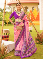 Monjolika Fashion Baby Pink Colour Sigma Silk Patola Printed Saree With Blouse - Distacart